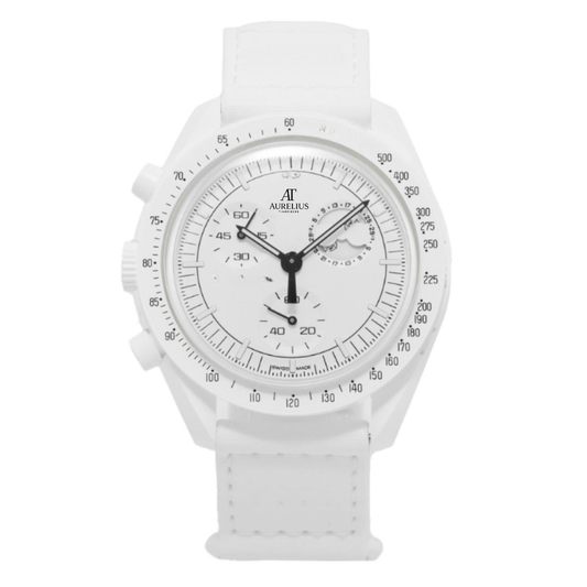Chronograph phase 42 – White Dial | White Case & White Strap & Tachymeter Bezel